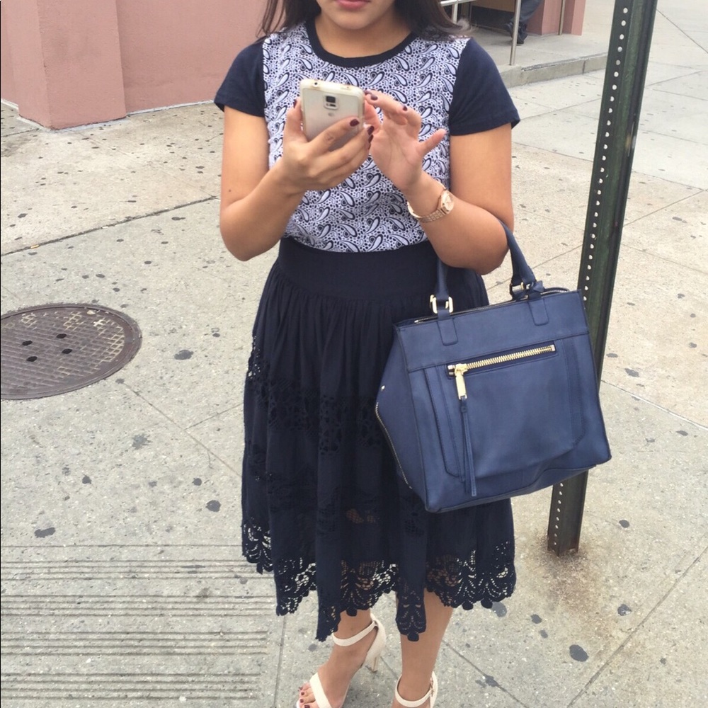 Navy Lace midi skirt